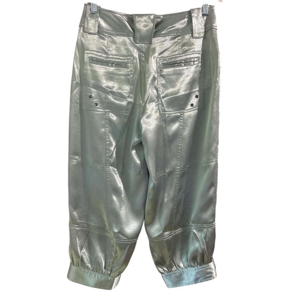 NWOT Rare Free People Discontinued Metallic Green Satin Pants - Picture 3 of 7